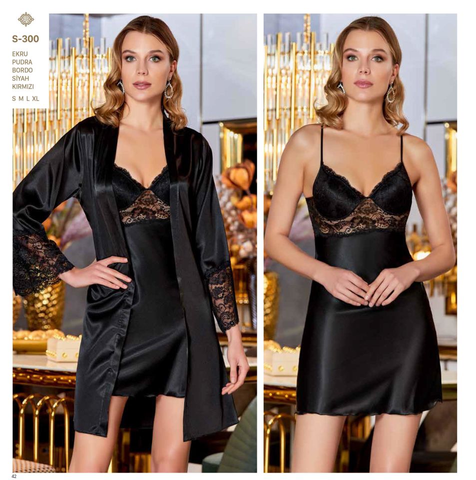 Jeremi S300 Saten Dantelli 6 Lı Set -SİYAH - -- S
