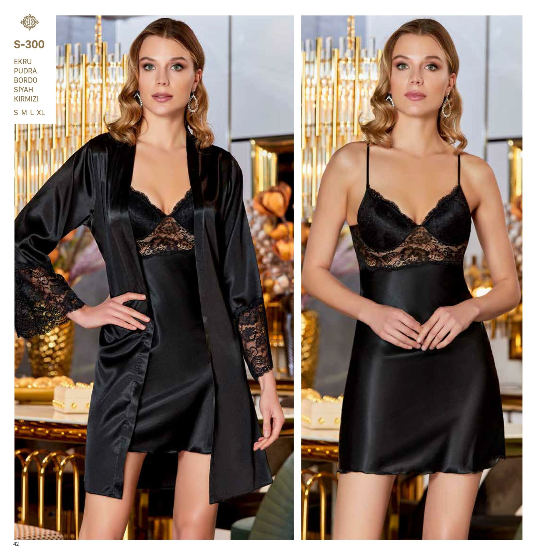 Jeremi S300 Saten Dantelli 6 Lı Set -SİYAH - -- M