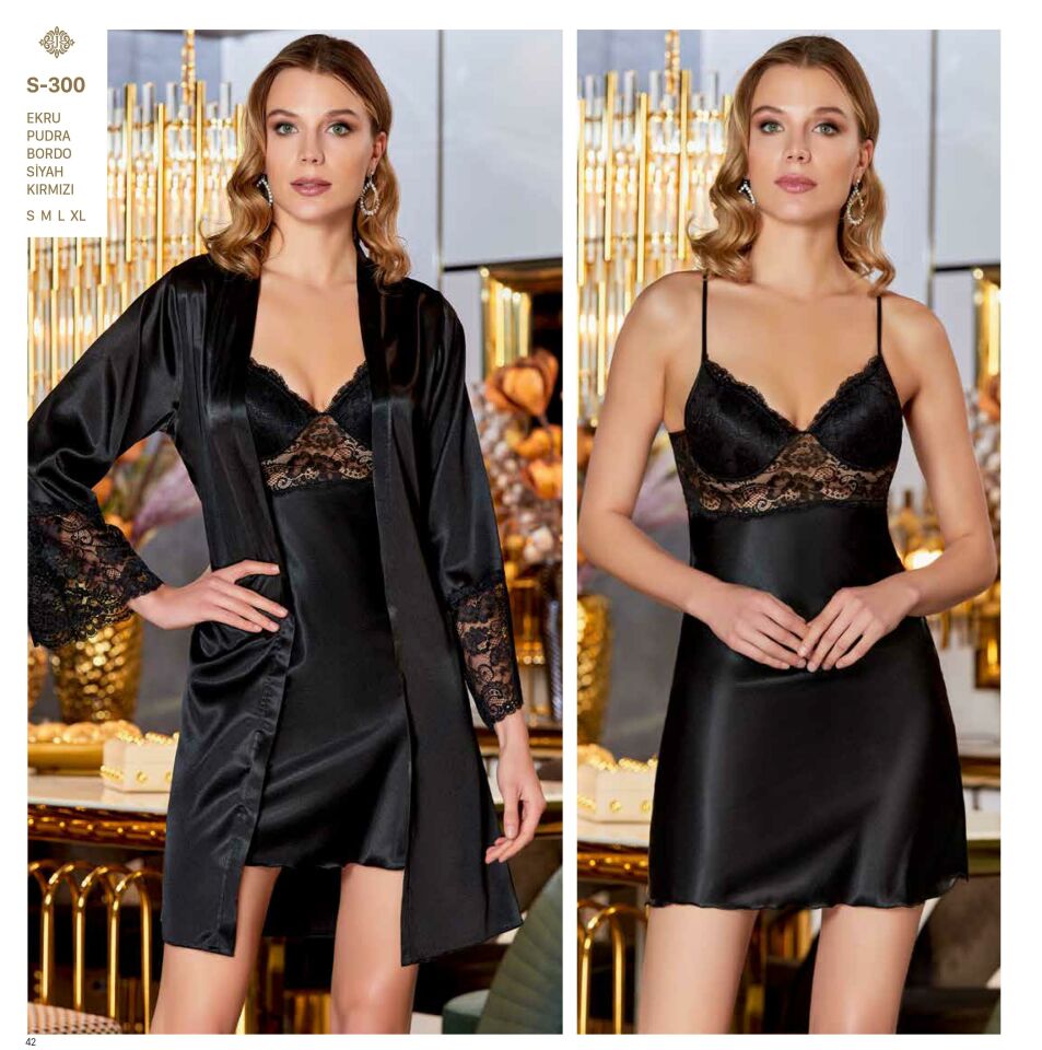 Jeremi S300 Saten Dantelli 6 Lı Set -SİYAH - -- M