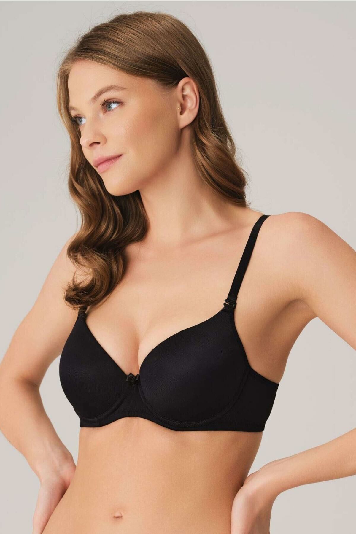 Anıl 3150 Kadın Balenli Mikro Destekli Dolgulu Push-Up Basic Sütyen -75B - -SİYAH