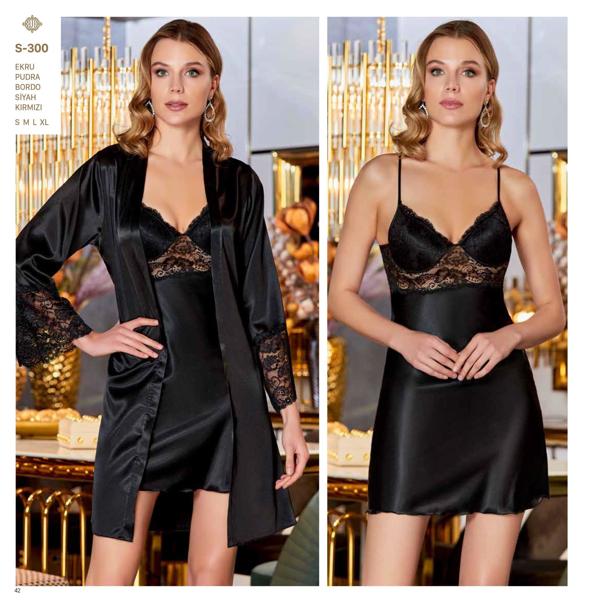 Jeremi S300 Saten Dantelli 6 Lı Set -SİYAH - - XL
