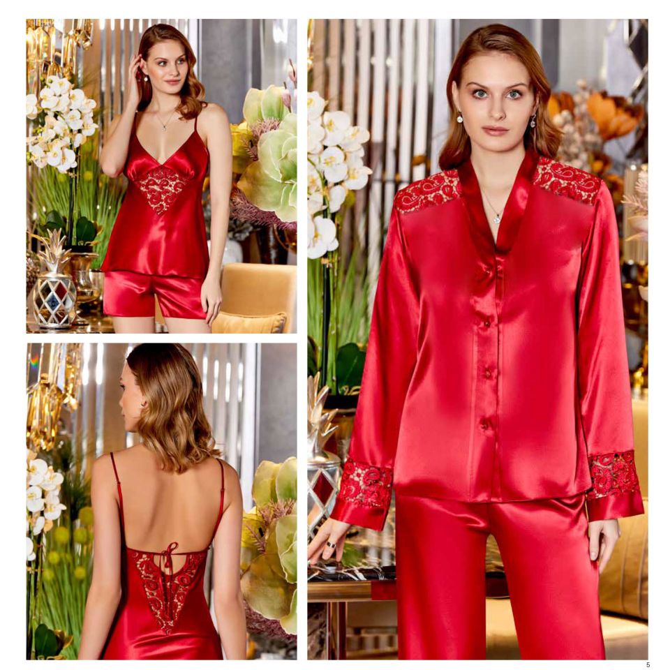 Jeremi S310 Saten Dantelli 6 Lı Set -BORDO - -- L