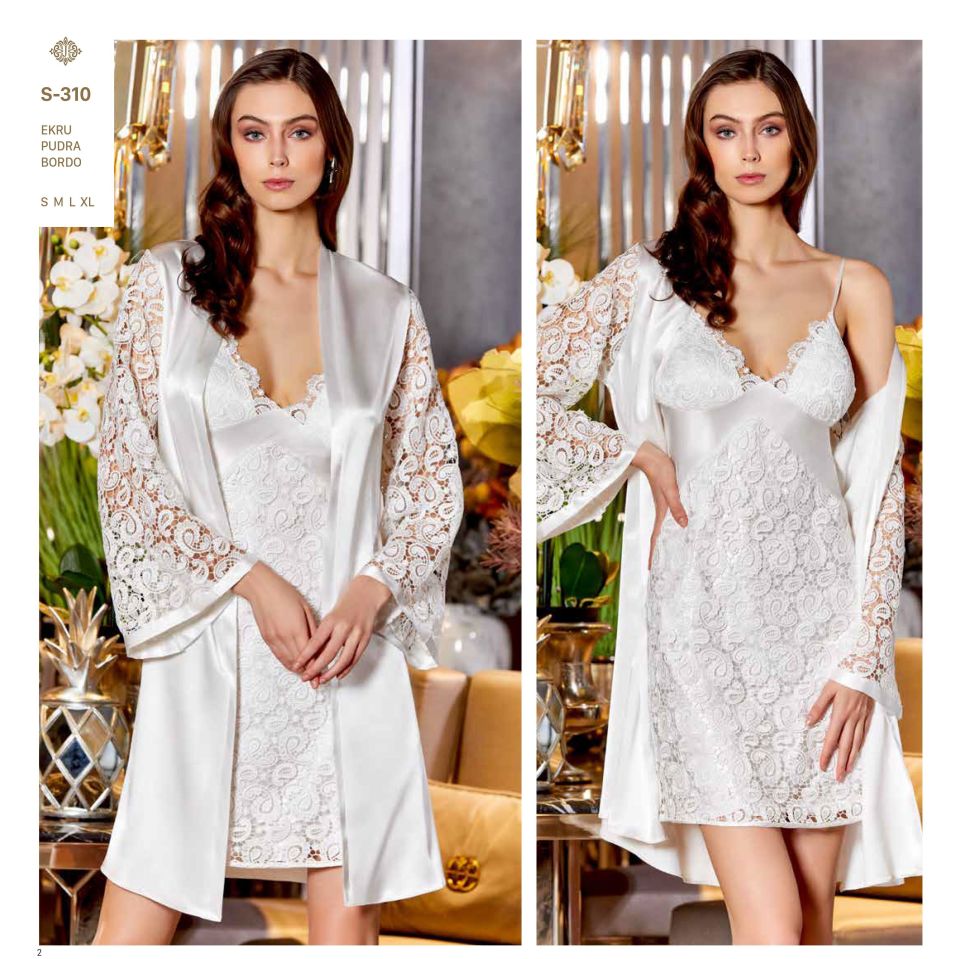Jeremi S310 Saten Dantelli 6 Lı Set --EKRU - - XL
