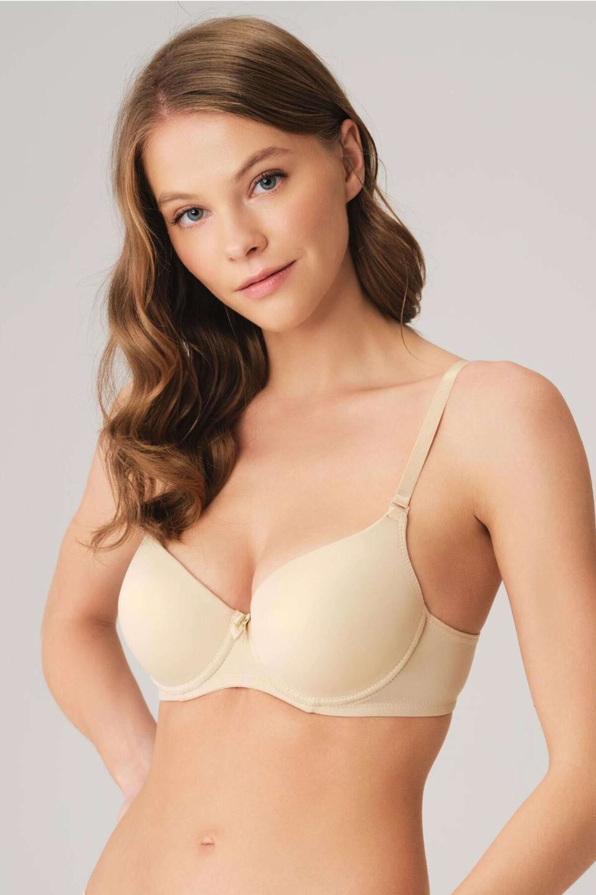 Anıl 3150 Kadın Balenli Mikro Destekli Dolgulu Push-Up Basic Sütyen -95B - ---TEN