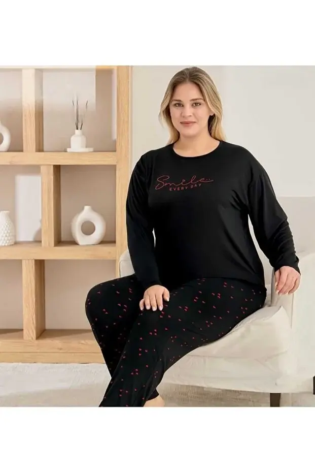 Pijamoni 7666 Bayan Milan Battal Pijama Takımı