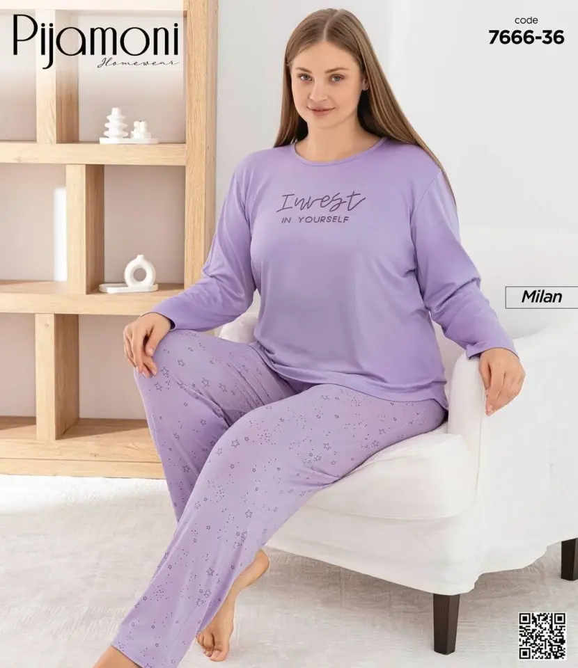 Pijamoni 7666 Bayan Milan Battal Pijama Takımı