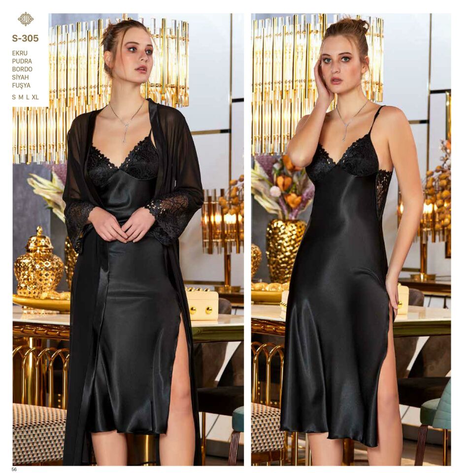 Jeremi S305 Saten Dantelli 6 Lı Set -SİYAH - -- L