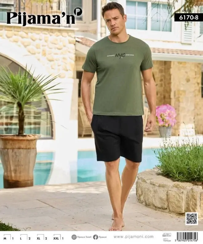 Pijamoni 6170 Erkek Kısa Kol Pijama Takımı