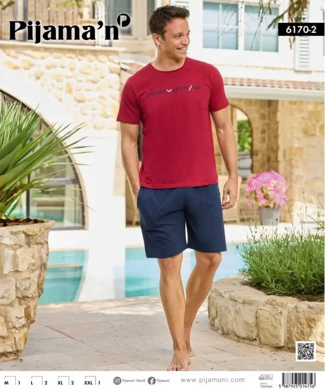 Pijamoni 6170 Erkek Kısa Kol Pijama Takımı