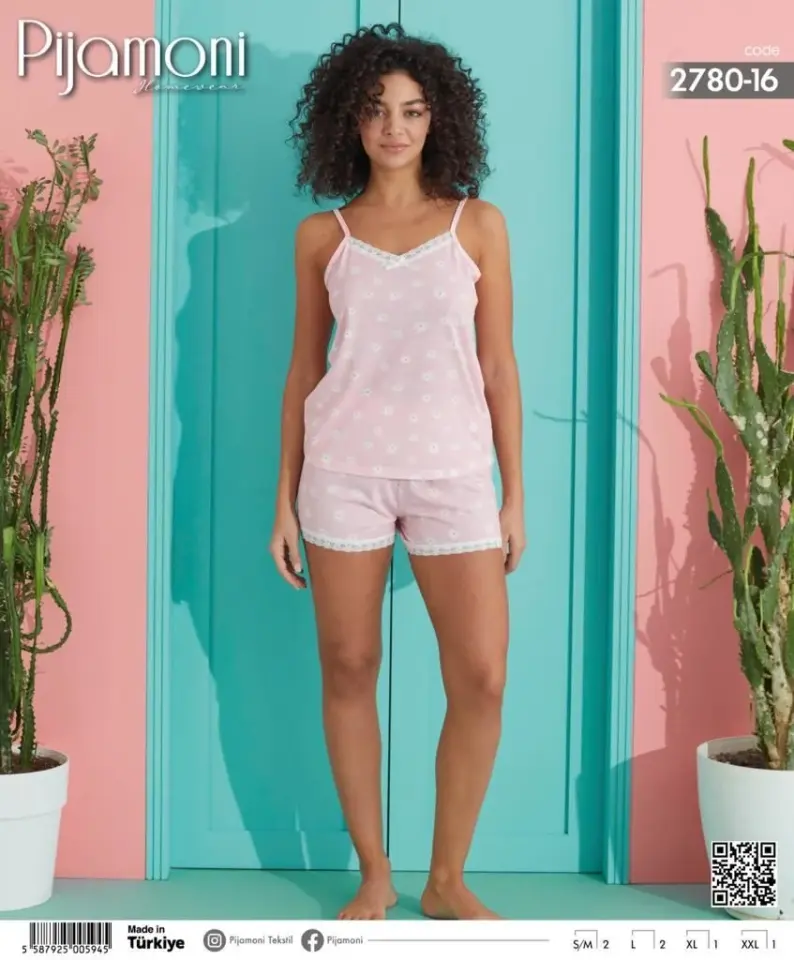 Pijamoni 2780 ip askılı şortlu takım poliviskon