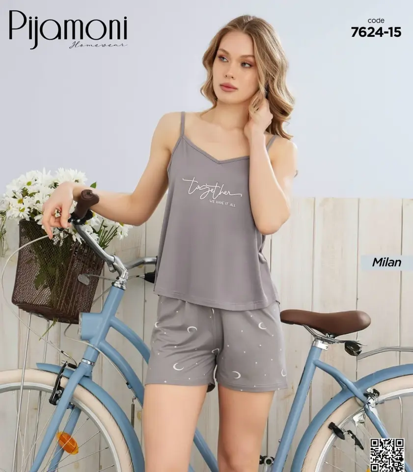 Pijamoni 7624 Bayan Milan İp Askı Şortlu Takımı