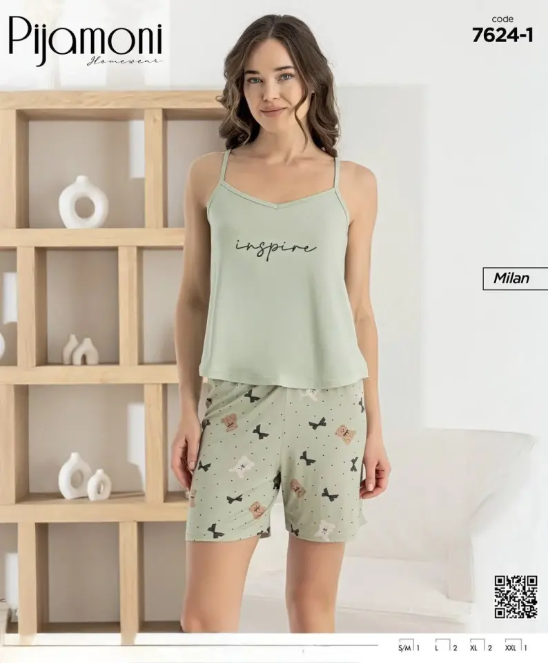 Pijamoni 7624 Bayan Milan İp Askı Şortlu Takımı