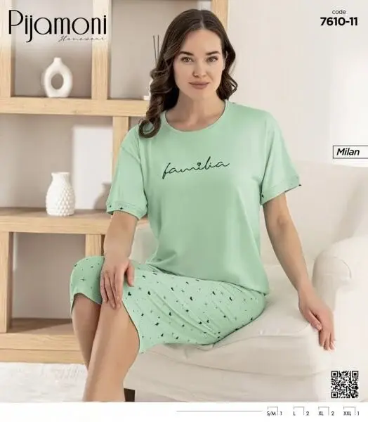 Pijamoni 7610 Bayan Milan Kaprili Pijama Takım