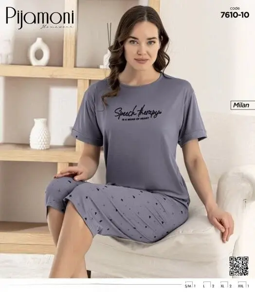 Pijamoni 7610 Bayan Milan Kaprili Pijama Takım