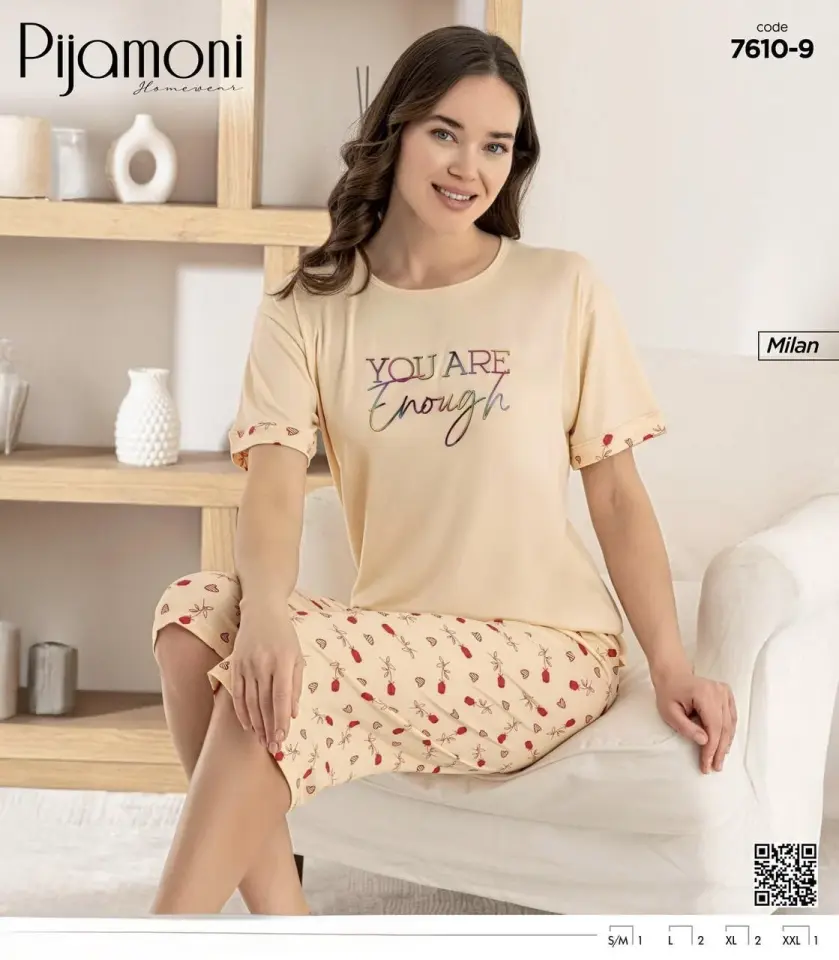 Pijamoni 7610 Bayan Milan Kaprili Pijama Takım