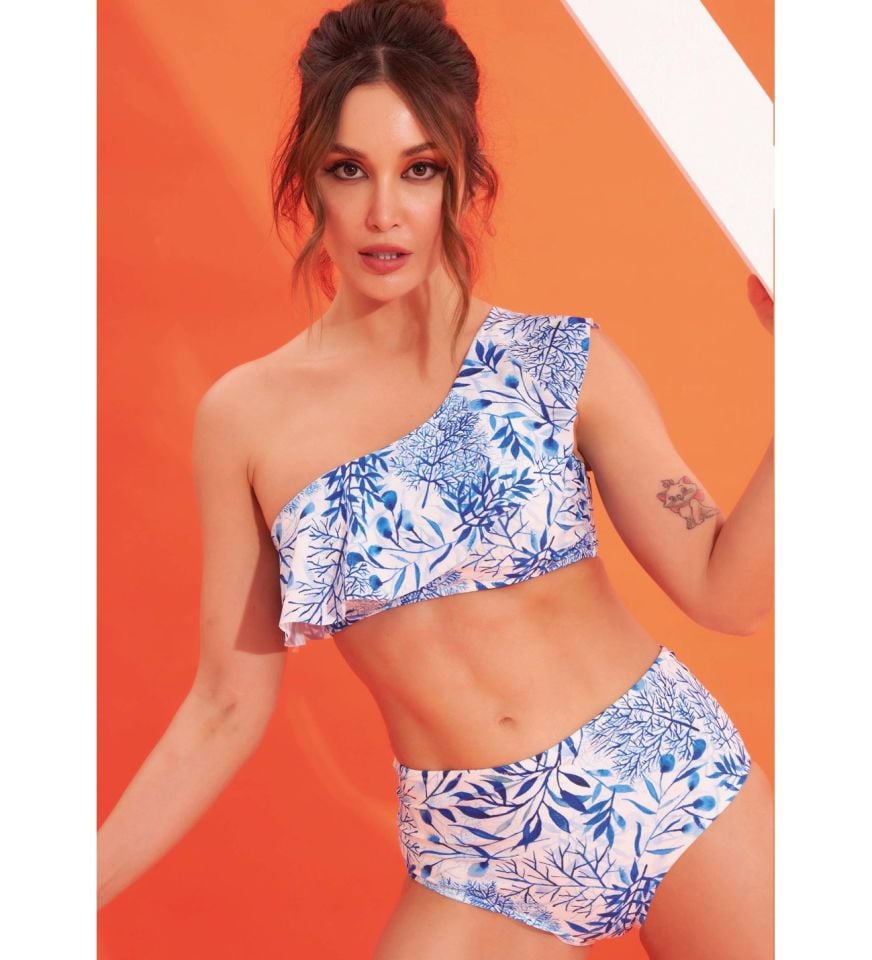 Nbb 51547 Yaprak Desen Tek Omuz Bikini Takım